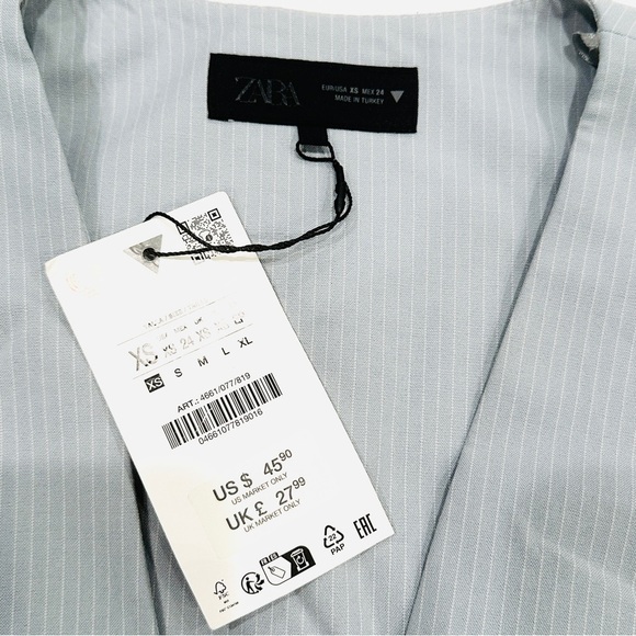 NWT Zara Blue Vest White Faux Button Down Striped Contrast Top - Picture 3 of 7